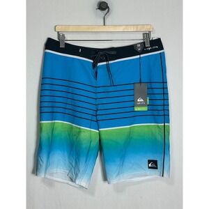 Quiksilver Highline Slab 20 Boardshorts Mens 32 Blue Green Stripe EQYBS04080 NEW